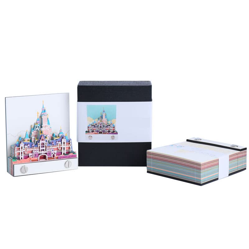 3D Notizblock, nicht verklebt, 3D Schlossmodell Papierkunst, 9 x 8 x 2,8 cm, 90 Blätter, Tischdeco