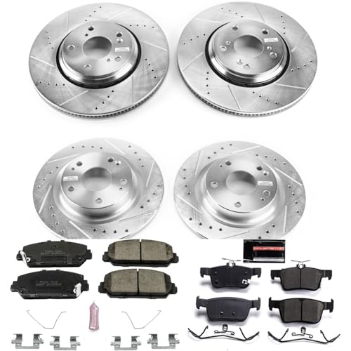 Image of PowerStop Z23 Performance Brake Pad & Rotor Kit Front & Rear K7935 | Honda Civic 2017-20 Carbon Fiber Ceramic Brake Pads + Drilled & Slotted Rotors