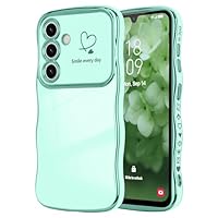 LCHULLE for Samsung Galaxy A15 Case,Cute Wave Frame Curly Shape Love Heart Pattern Phone Case for Women Girls,Luxury Plating Shockproof Protection Cover for Samsung A15 4G/5G,Light Green