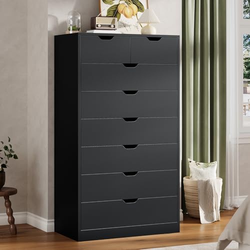 HAUOMS Tall 8 Drawer Black Dresser, Modern Chest of Drawers for Bedroom,Closet Dressers with Drawers for Living Room, Entryway, Hallway