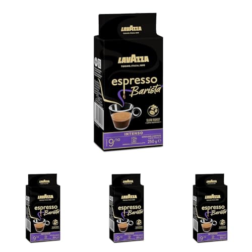 Lavazza, Espresso Barista Intenso, Café Molido Natural Tostado, Ideal para Cafetera Italiana, de Filtro y Francesa, con Notas Aromáticas de Cacao y Madera, Intensidad 9/10, Tueste Medio, 250 g