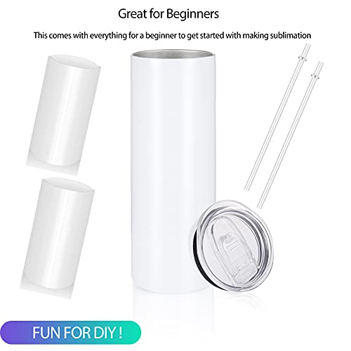 Youke Ola 24 Pack Sublimation Tumblers Straight Skinny Blanks 20Oz For Heat Transfer, Individual Gift Boxed, Double Wall Insulated Tumbler With Shrink Wrap Films & Heat Tape & Straws, White #TOP3