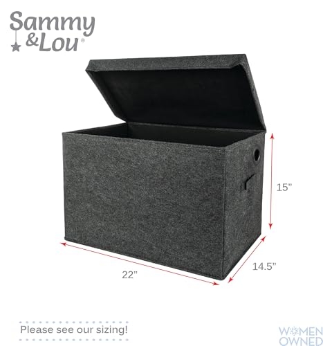 Sammy & Lou Collapsible Felt Soft Toy Box Toy Chest for Toddlers Toy Storage Organizer with Handles and Hinged Lid, 22 x 14.5 x 15 inches, Charcoal Gray