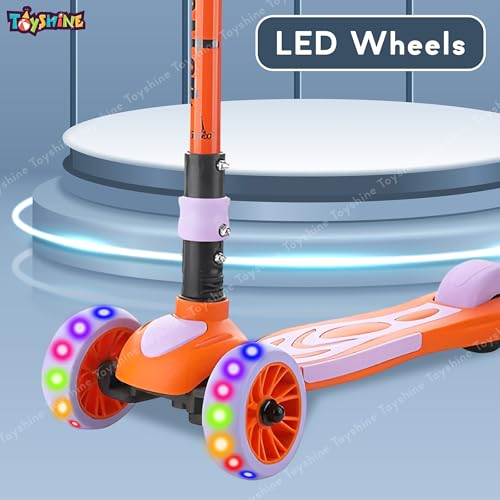 Image of Toyshine 3 Wheel Rooster LED Light Up Wheels Runner Scooter with Anti Slip ABS Base Aluminium Structure Height Adjustable Handlebar Max Load 45kg for Boys and Girls Ages 4 and Above - Orange