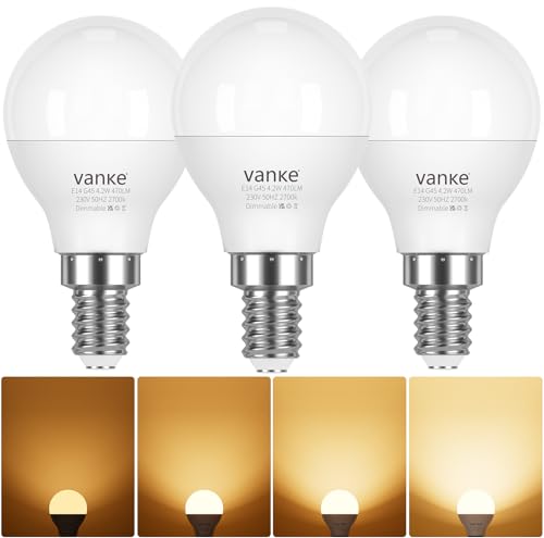 Vanke E14 Dimmable Bulb, Warm White 2700K, 4.2W (40 Watts Equivalent), SES Small Screw Light Bulb, 470 Lumen LED Golf Ball Bulbs, Pack of 3