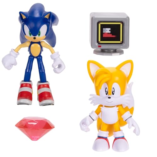 Sonic The Hedgehog 4-Inch Articulated Action Figures from Wave #20 2PK - Includes Sonic with Red Chaos Emerald and Tails with Power Sneakers Item Box Accessories
