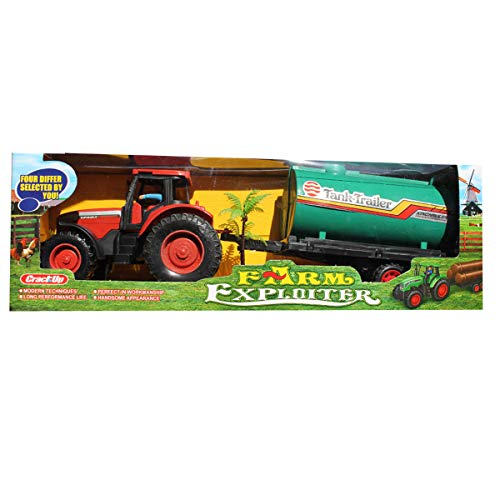 Unbekannt Traktor mit Anhänger wählbar Trecker Bauernhof Kipper Holz Tank-Trailer Spieltraktor , Modell / Charakter:Tank…