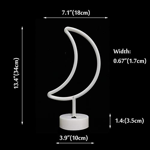Led Neon Moon Lights, Moon Shape Neon Signs Crescent Night Lights Battery Operated Desk Table Lamp For Bedroom, Bar, Wall Decor-Moon With Holder Base(Pink) #TOP4