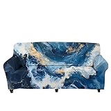 Forchrinse Blue Marble Print Stretch Sofa Cover Couch Cover for 3 Cushion Couches,Chic Sofa Slipcover Protector for Kids