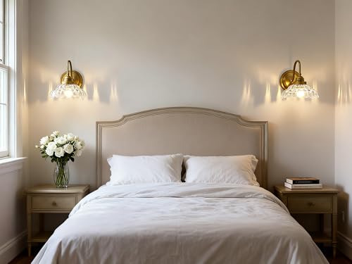 Image of Phansthy Antique Brass Wall Sconce Hardwired, Gooseneck 1-Light Single Vanity Wall Light with Umbrella-Shaped Clear Glass Shade, Wall Lamp for Bedroom Bedside Kitchen Hallway (Antique Gold)