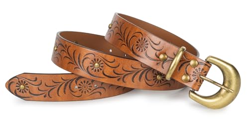 Vintage-Western-Belts for Women - Embossed PU-Leather Belt for Pants Jeans Dresses(for 28-38'')4