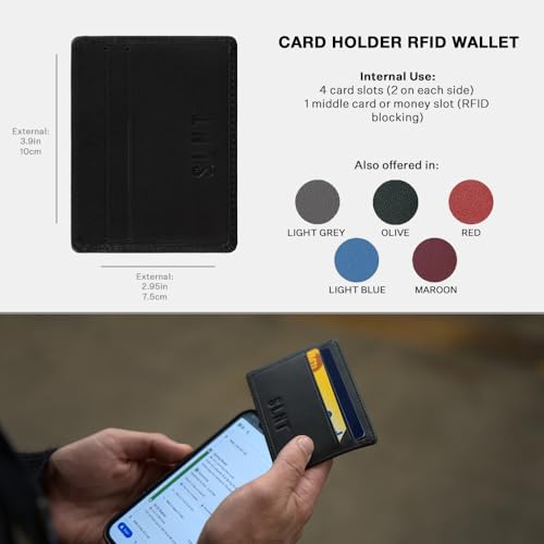 SLNT Napa Top Grain Leather RFID & NFC Signal Blocking Simple Card Wallet with 4 Credit Card Slots & 1 Center Pocket - Slim & Lightweight, Great for Travel, Daily Use4