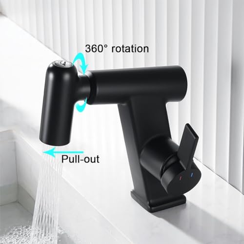 Robinet de lavabo avec douchette extractible noir pour salle de bain