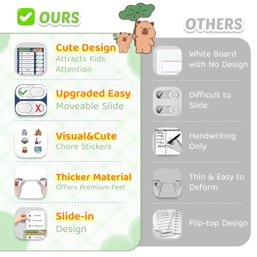 Upgraded Slider Capybara Chore Chart for Kids, Magnetic Kids Chore Chart for 2 Kids, Dry Erase Morning/Bedtime Routine Chart for Kids Toddlers, Visual Schedule for Kids