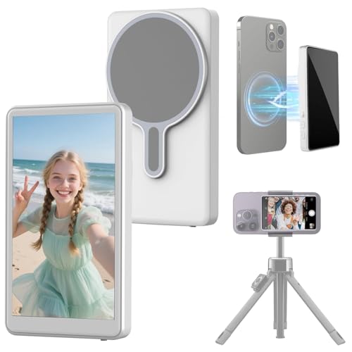Image of 4K 60FPS Phone Vlog Selfie Monitor Screen, Back Camera Monitor with Bluetooth Remote, Compatible with iPhone Android, 1800mAh for Selfie Vlog No Delay Live Stream for TikTok White