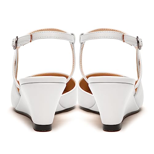 MODENCOCO Womens Pointed Toe Buckle Party Matte Fashion Comfortable Ankle Strap Wedge Low Heel Pumps Dress Shoes 2 Inch4