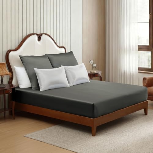 ClevaHome Juego de sábana Bajera Ajustable de satén 3 Piezas,160 x 200 cm,Bolsillo hasta 28 cm,poliéster Satinado Liso,con 2 Fundas de Almohada 80 x 80 cm