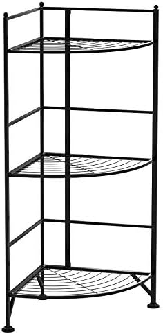 Convenience Concepts Xtra Storage 3 Tier Corner Folding Metal Corner Shelf Black