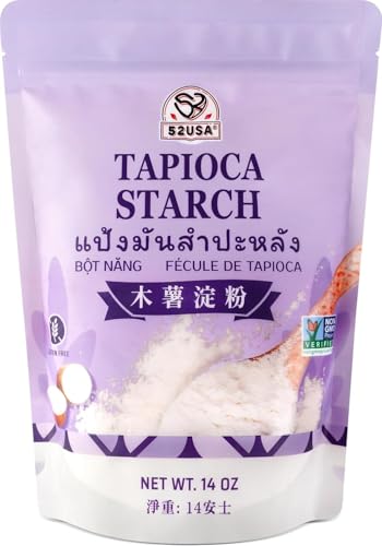 Image of 52USA Tapioca Starch Flour, 14 oz Single Pack (397g), All Natural Thickener, Gluten Free, Vegan, Kosher, No Additives for Cooking, Baking, Soups & Sauces