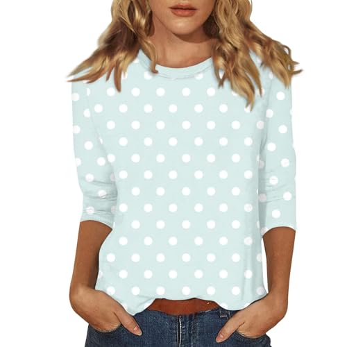 Camisetas para mujer, manga 3/4, cuello redondo, lunares, botones, camisetas casuales de verano, Lunares, verde menta, 3XL
