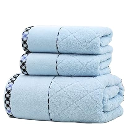 CULPRT Diamantform Baumwolltuch Set Kleines Handtuch Big Badtuch Dreiteiliges Set, Weich Bequem/Blau/35,75 cm+70,140 cm