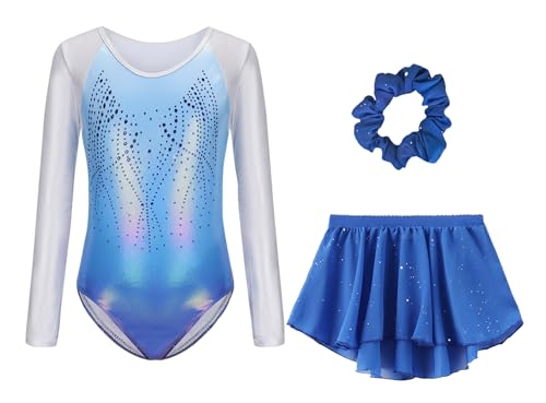 SEAUR Girls Leotard Gymnastics Headband Set Kids Gymnastics Skirt Long Sleeve Leotard Dance Ballet Outfit