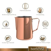 Milchkännchen Edelstahl 330ml – Barista Milchschaumkännchen mit Messskala – Milchkanne Edelstahl Kupfer für Cappuccino Latte – bonVIVO Muvo – Ansicht 5