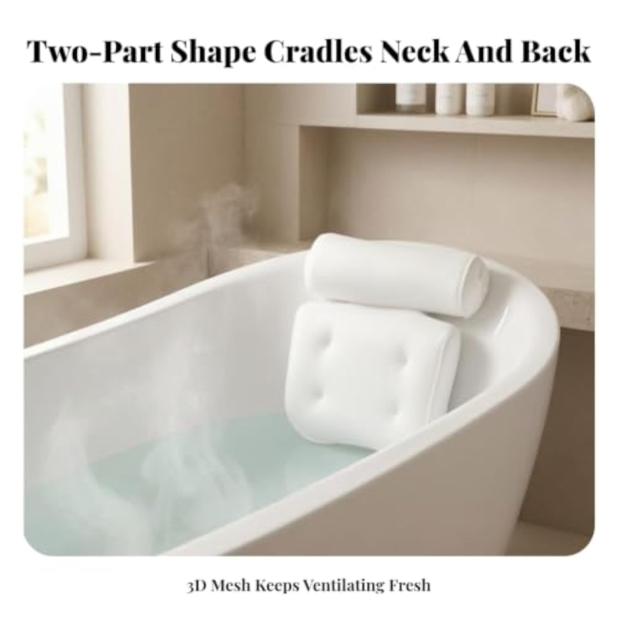 Machine Washable Non-Slip Bath Pillow with Neck Support