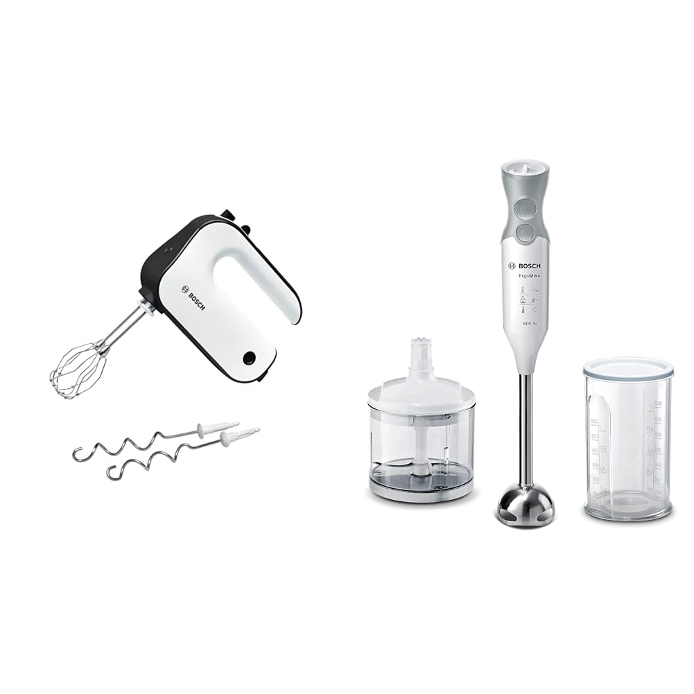 Bosch Batteur Styline MFQ4020 – Batteur à main polyvalent avec fouets et crochets pétrisseurs & Mixeur Plongeant ErgoMixx MSM66120 – Mélangeur ultra puissant