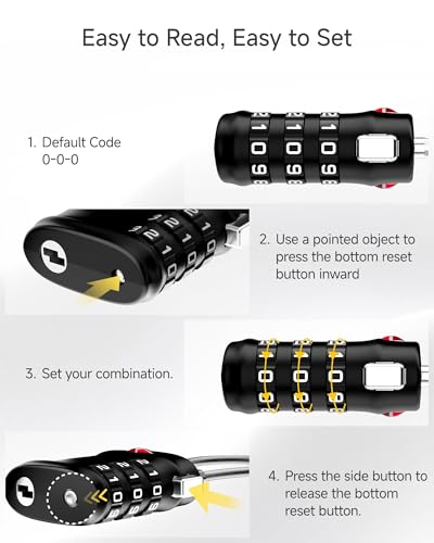 Image of LUGGEX TSA Locks for Luggage, Luggage Locks, Suitcase Locks TSA Approved | Travel Locks, Gift Box, Ease of Use & Durable (Black, 4 Pack)