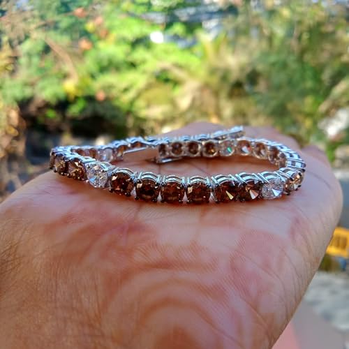 15 Carat Round Shape Brown and White Diamond Halo Wedding Engagement Tennis Bracelet In 14K White Gold Plated2