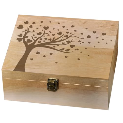 arricraft 1 Pc Wooden Memory Keepsake Box, 19.5x24.5x10.3cm Heart Tree Bird Decoration Memory Box with Hinged Lid Storage Box for Party Festival Gift Wedding Christmas Birthday Photos Letters Holding