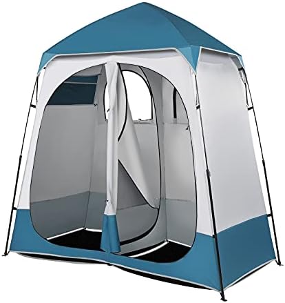 VINGLI 2 Room Shower Tent, 7.5 FT Instant Pop Up Shelter with Carrying Bag, Privacy Changing Room Tent,Perfect for Portable Toilet, Camping, Dressing, Outdoor Indoor, Easy Set Up (Blue)