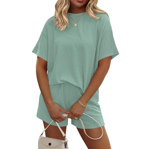 Rapbin 2 Piece Sets for Women Summer Loungewear Short Sleeve Pajama Clothes Loose Fit