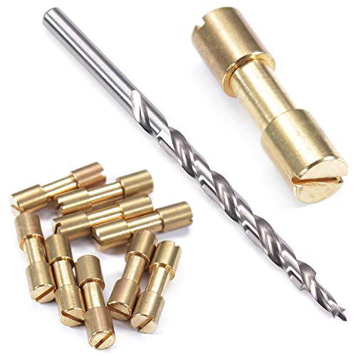Corby Bolt Fasteners (10 Pack) with Step Drill for DIY Handles &amp; Knife Handle Repair - USA Size (0.250 x 0.186 x 1.0 Inch) - (Brass) - for Full Tang Fixed Blades