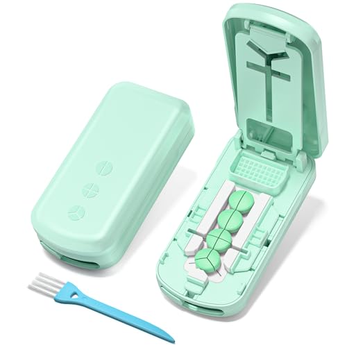Image of Daviky Pill Cutter Splitter for Small & Tiny Pills, Dual Safety Blades | Adjustable Centering Slot, Precise 1 /2 1 /3 1 /4 Tablet Cutter, Built-in Storage, Portable & Senior-Friendly
