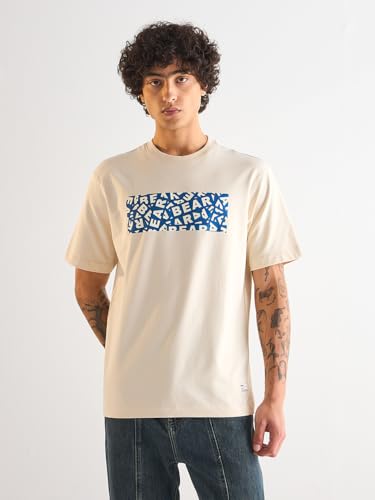 Image of THE BEAR HOUSE Men's Oversize Fit Blue Cotton Printed Polo