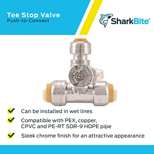 Sharkbite 1/2 X 1/2 X 1/4 Inch Compression Tee Stop Valve, Push To Connect Brass Plumbing Fitting, Pex Pipe, Copper, Cpvc, Pe-Rt, Hdpe, 24983A #TOP3