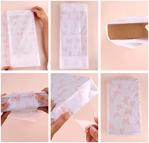 KINBOM 30pcs 35 x 50cm/ 13.8 x 19.7 inch Butterfly Tissue Paper, Rose Gold Wrapping Paper Metallic Packing Paper for DIY Crafts Baby Showers Birthday Wedding