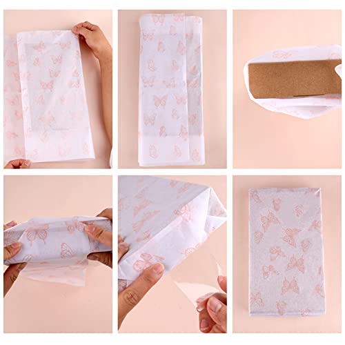 Kinbom 30Pcs 35 X 50Cm/ 13.8 X 19.7 Inch Butterfly Tissue Paper, Rose Gold Wrapping Paper Metallic Packing Paper For Diy Crafts Baby Showers Birthday Wedding #TOP4