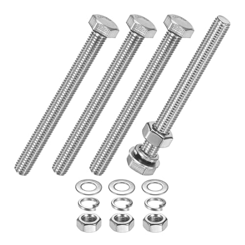 M METERXITY 4-Pack Hex Head Screw Bolt with Nuts Flat &amp; Lock Washers M8x80mm Stainless Steel Bolts and Nuts Kit Fully Threaded Metric Bolt Assortment for Equipment/Machinery