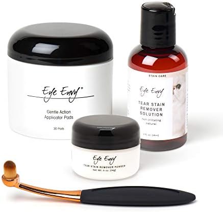 Eye Envy Cat Tear Stain Remover Starter Kit with ProPowder Brush | Stain Solution, Applicator Pads, Stain Powder and Small Applicator Brush | Lasts 30-45 Days