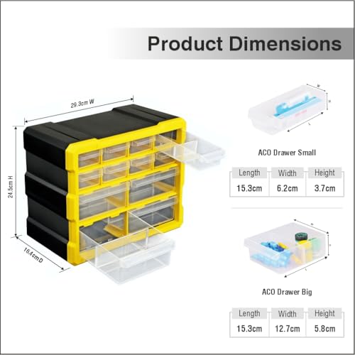 Image of Alkon Plastics Component Organiser with Drawers (ACO12) | Small Parts Storage Jewellery Pharmacy Shop Medicine Nuts Screws Bolts DIY Clinic Hospital Mobile Shop |12 Drawers