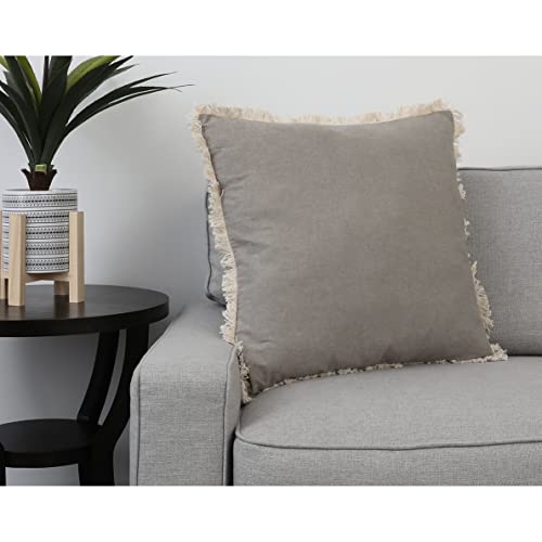 Thro By Marlo Lorenz 22X22 Felicity Stonewashed Gray Faux Linen Fringe Throw Pillow #TOP20