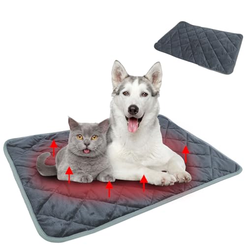 Norhogo thermo matte tiere, wärmekissen hund, wärmekissen kleintiere, katzenhöhle warm, wärmedecke hasenstall, selbstheizende decke, wärmematte katze für Katze Welpen Reise Camping, 40x50cm Marineblau