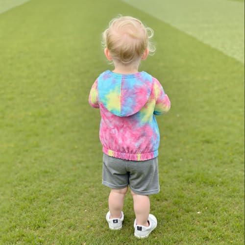 Emmababy Tie Dye Sweatshirt Jacket Baby Girl Hoodie Zipper Long Sleeve Rainbow Print Coat Toddler Hooded Zip Up Outerwear (Colorful, 0-6 Months)