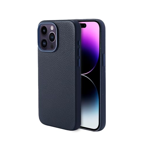 Synchro Naturleder-Schutzhülle für iPhone 15 Pro Max mit starken Kompatibel mit MagSafe-Magneten genarbte Lederhülle für iPhone 15 Pro Max 6 7 Zoll - Blau