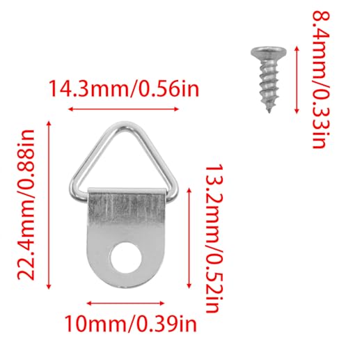 Image of Picture Frame Triangle Hook 23x10mm Picture Frame Hooks for Back of Frame Ring Picture Hangers for Hanging Clocks, Oil Paintings and Art Frames 100PCS