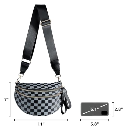 Image of FEIBOON Spacious Checkered Nylon Crossbody Bag Bum Bag Handbags Wallets for Women