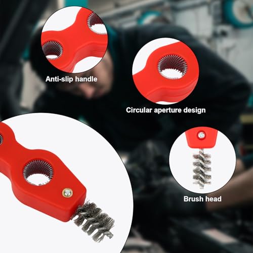 Kupferrohrbürste, 4-In-1-Kupferrohrbürstenreiniger aus Edelstahl für Innen und Außengewinde mit Rutschfestem Griff für Installations und Sanitärlöten (Rot)